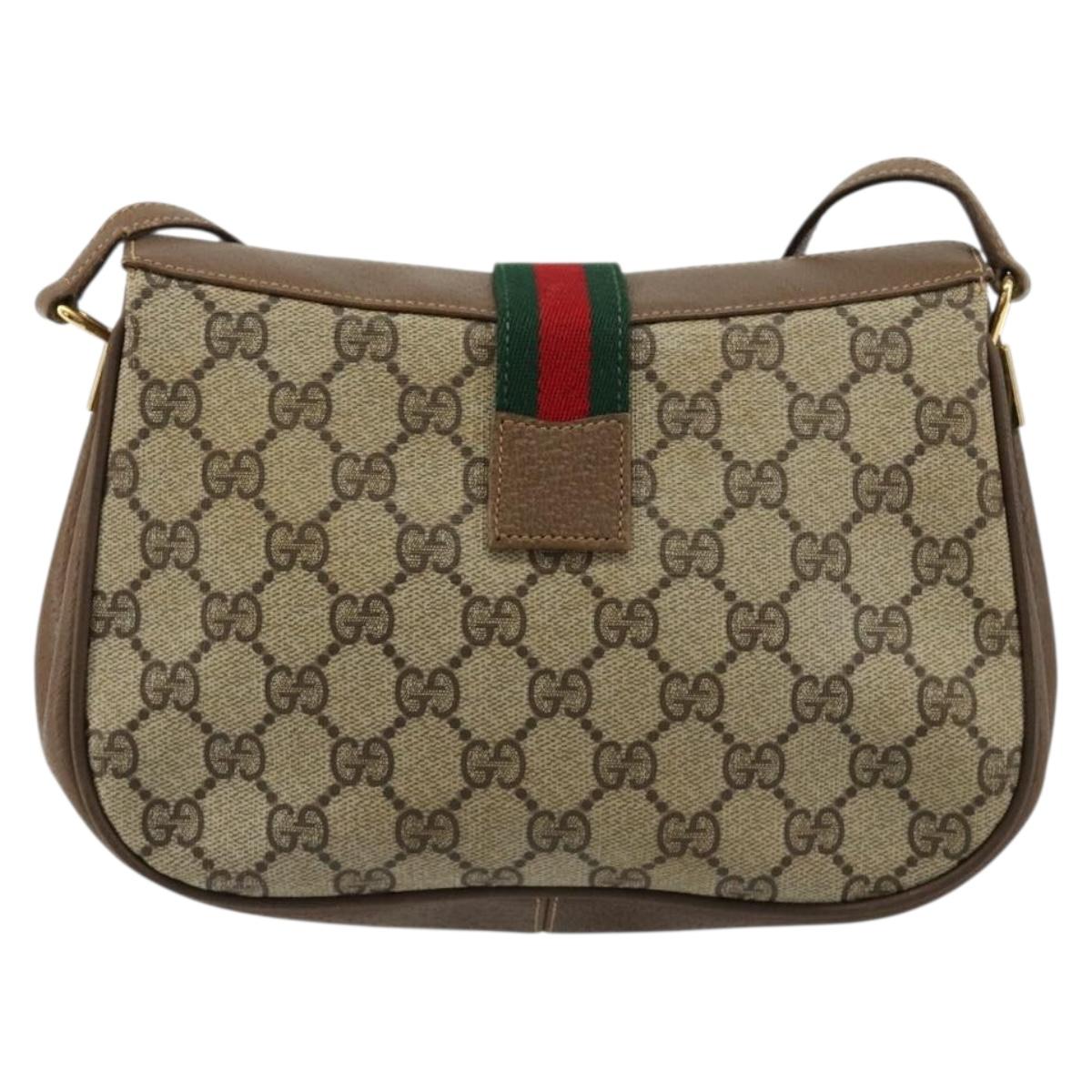 GUCCI GG Supreme Web Sherry Line Bag PVC Beige Gold 72 02 024 Auth 184776A