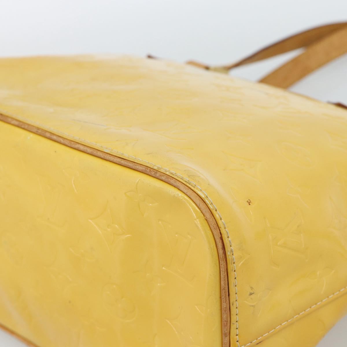 LOUIS VUITTON Monogram Vernis Houston Hand Bag Lime Yellow M91055 LV Auth 184778