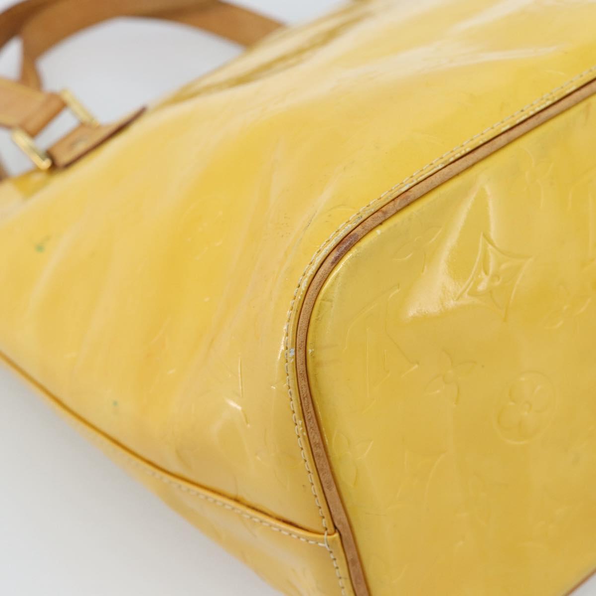LOUIS VUITTON Monogram Vernis Houston Hand Bag Lime Yellow M91055 LV Auth 184778