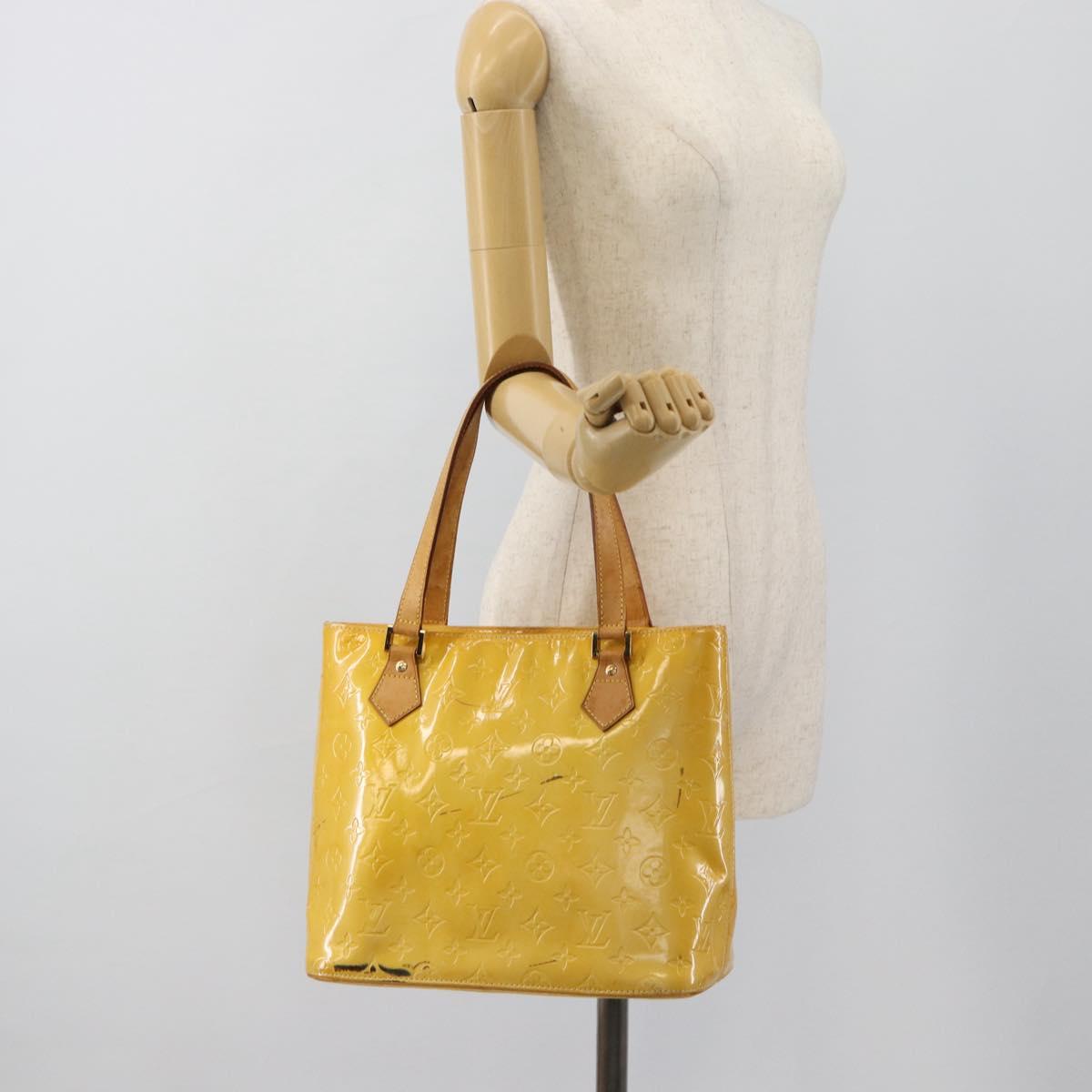 LOUIS VUITTON Monogram Vernis Houston Hand Bag Lime Yellow M91055 LV Auth 184778