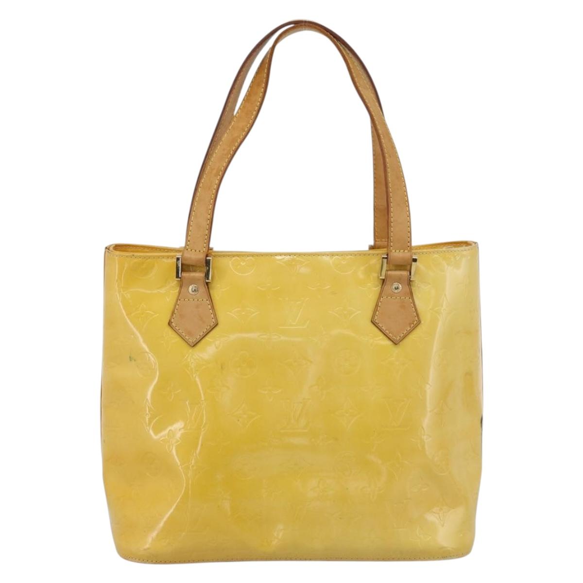 LOUIS VUITTON Monogram Vernis Houston Hand Bag Lime Yellow M91055 LV Auth 184778