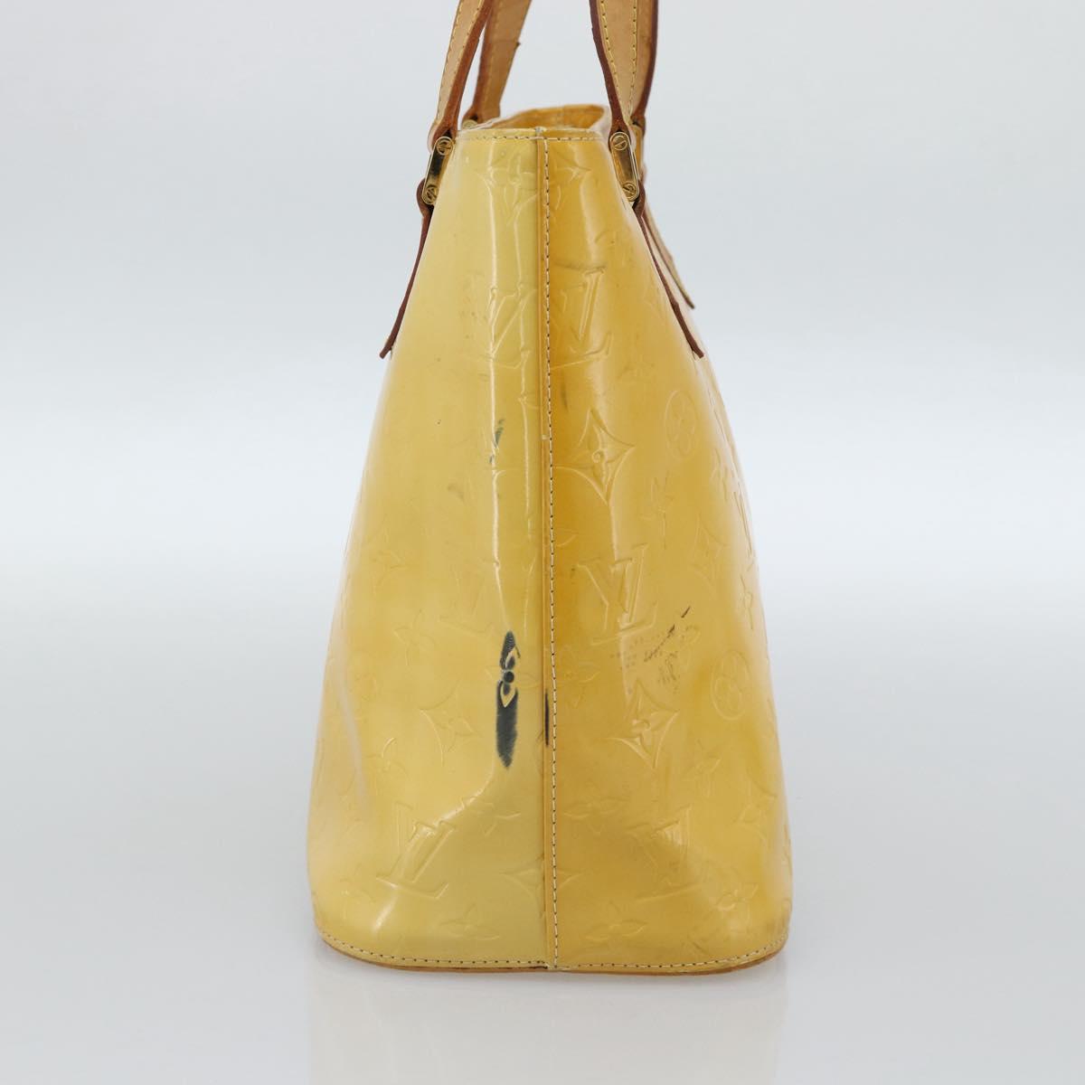 LOUIS VUITTON Monogram Vernis Houston Hand Bag Lime Yellow M91055 LV Auth 184778