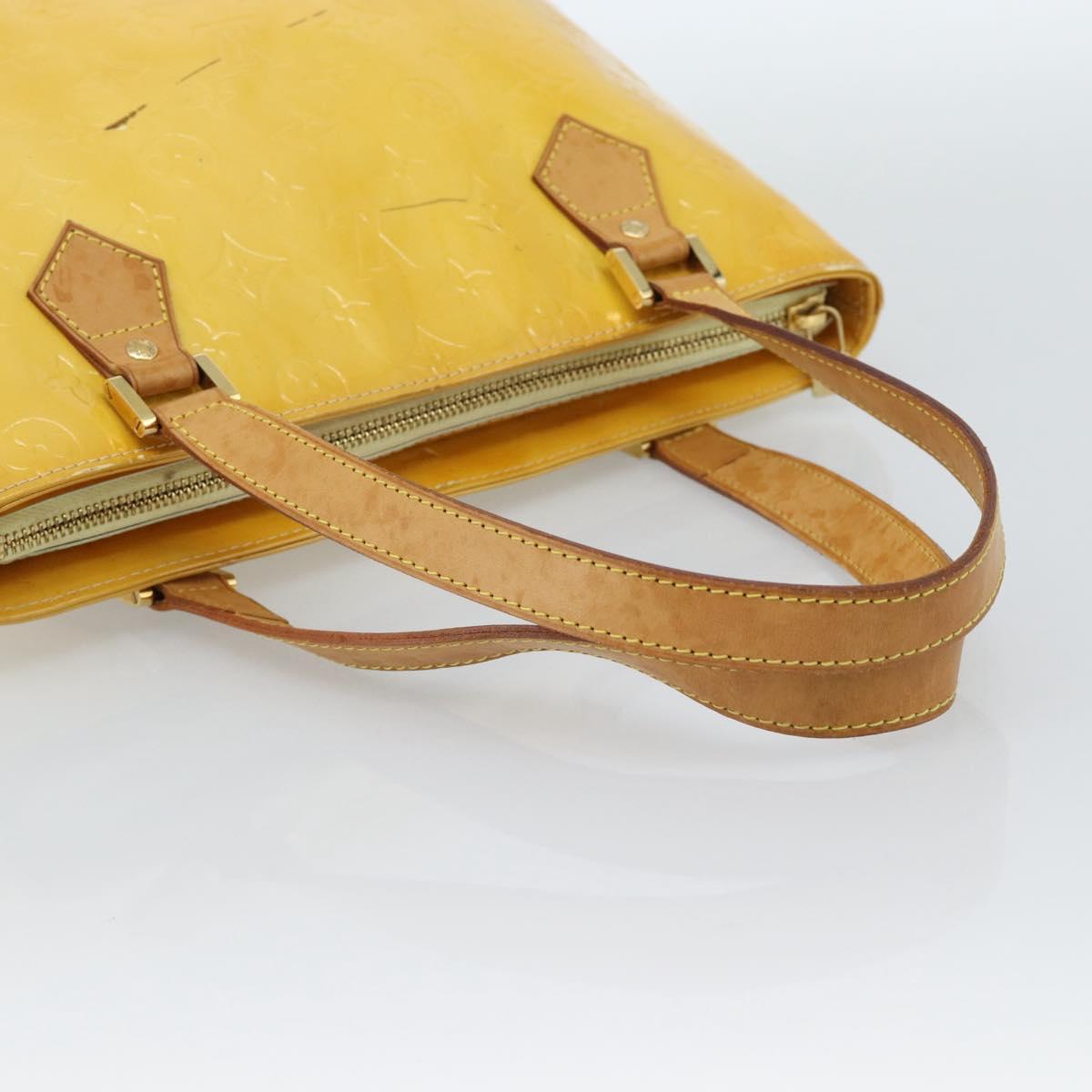 LOUIS VUITTON Monogram Vernis Houston Hand Bag Lime Yellow M91055 LV Auth 184778
