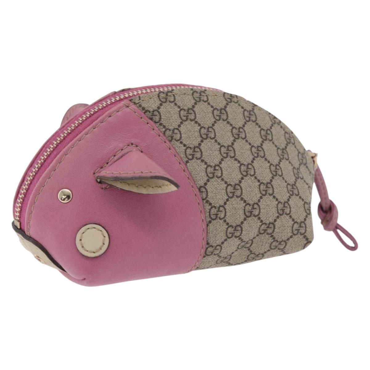 GUCCI GG Supreme Pig Pouch PVC Leather Beige 256866 Auth 184782M