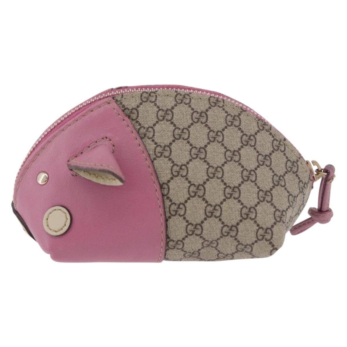 GUCCI GG Supreme Pig Pouch PVC Leather Beige 256866 Auth 184782M