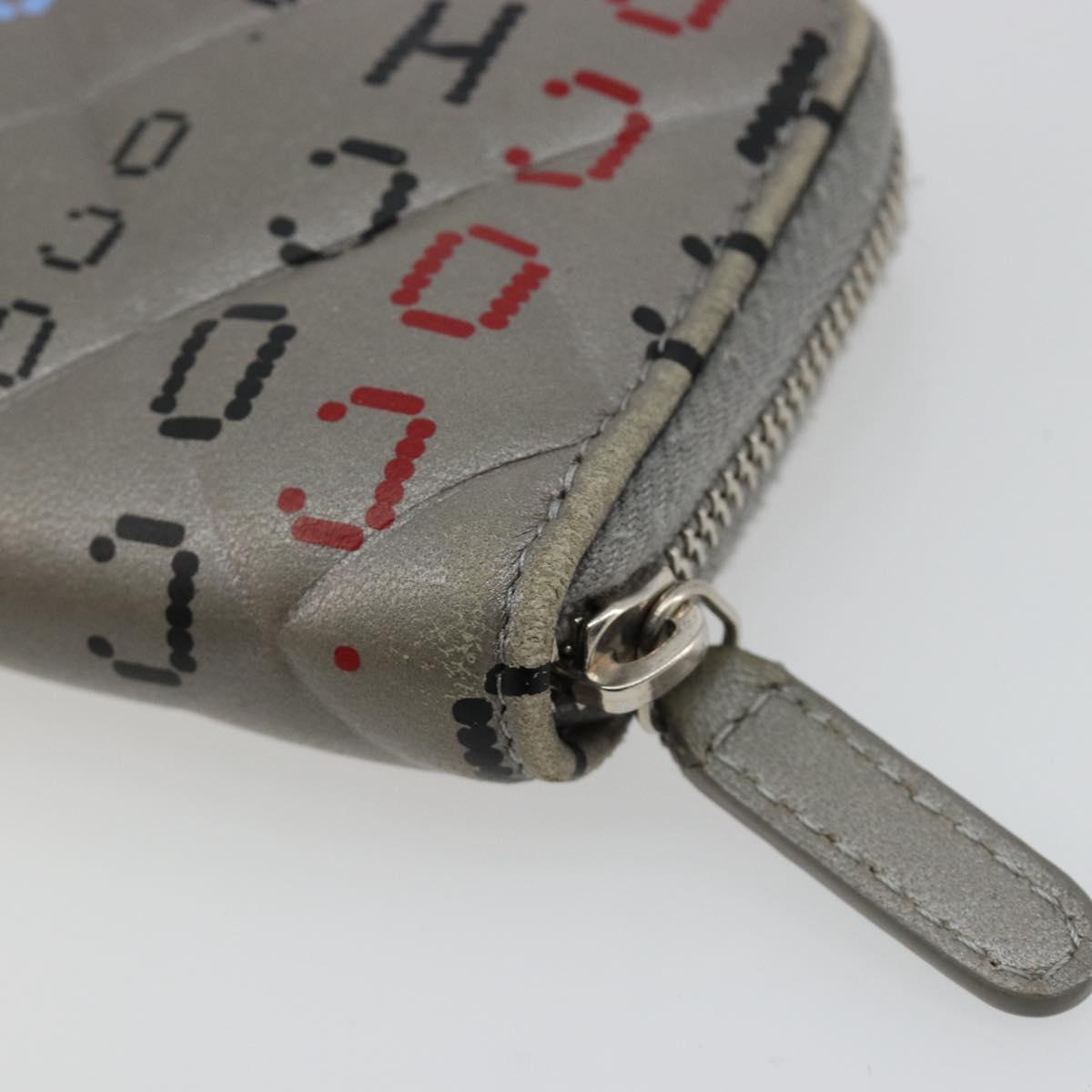 CHANEL Matelasse Typography Coin Purse Lamb Skin Gray Silver CC Auth 184786A