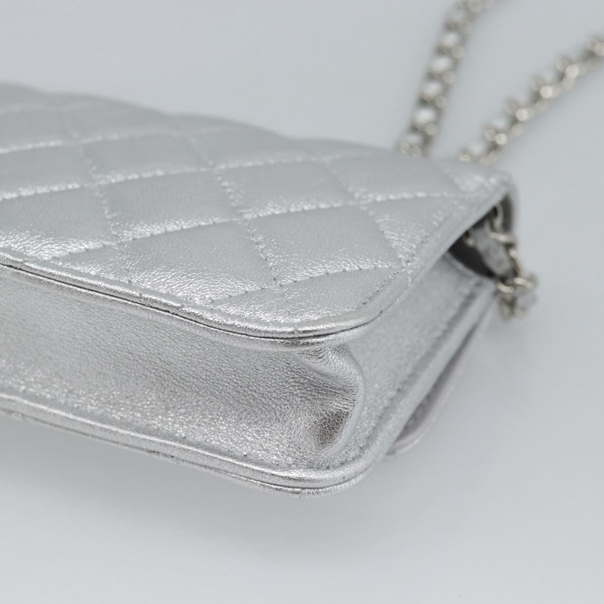 CHANEL Matelasse Chain Shoulder Bag Lamb Skin Silver CC Auth 184788SAM