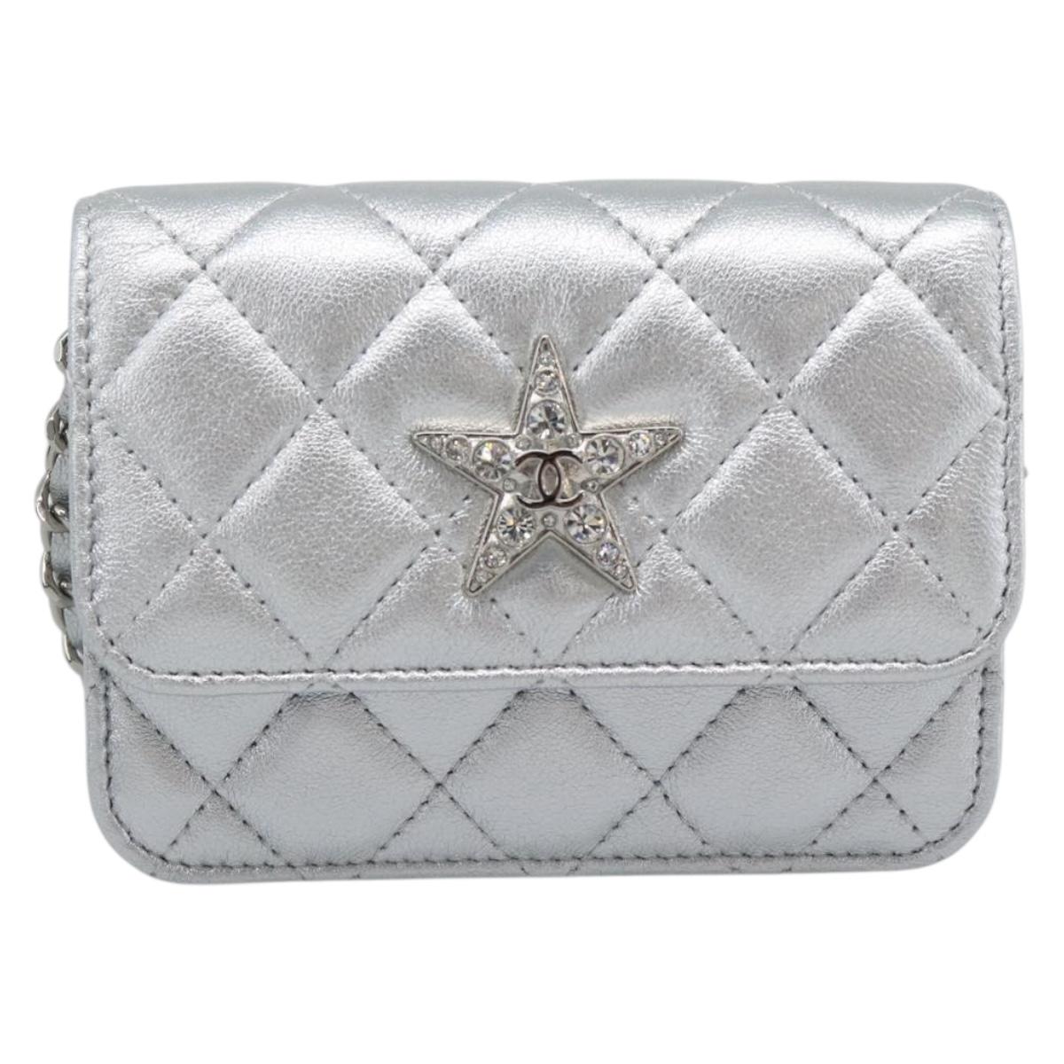 CHANEL Matelasse Chain Shoulder Bag Lamb Skin Silver CC Auth 184788SAM