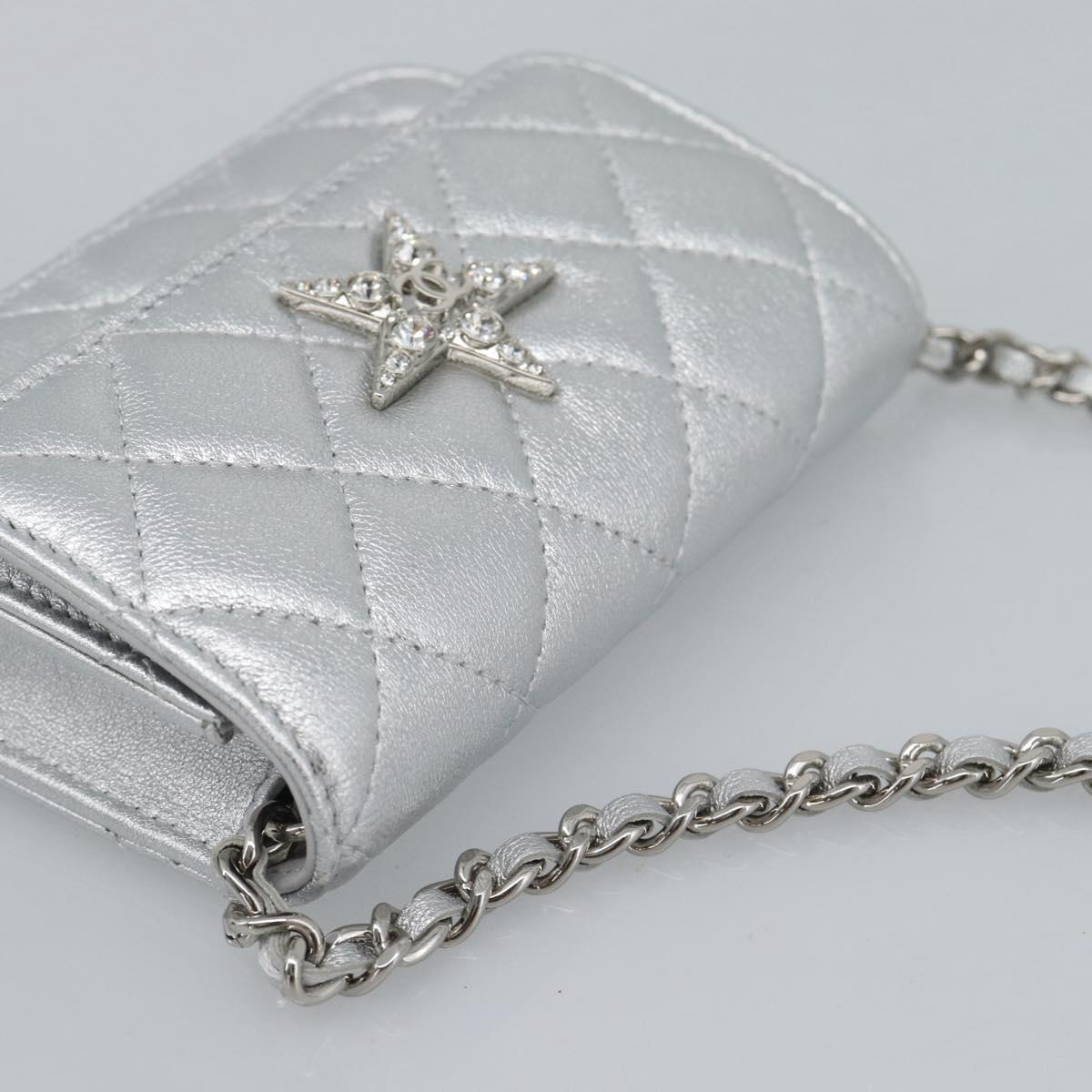 CHANEL Matelasse Chain Shoulder Bag Lamb Skin Silver CC Auth 184788SAM