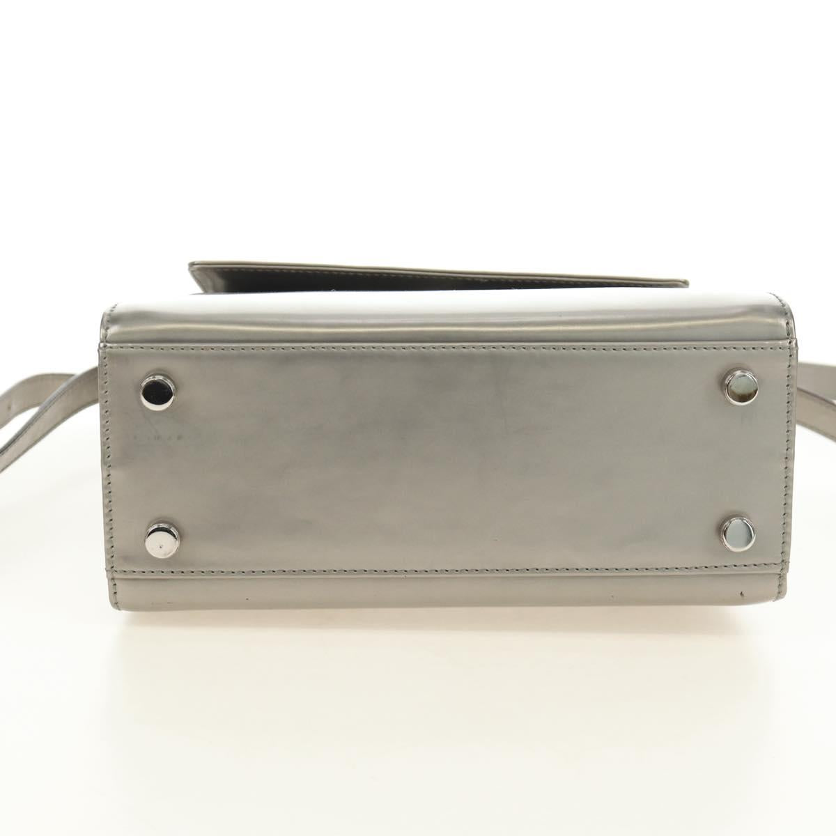 Salvatore Ferragamo Gancini Hand Bag Patent leather 2way Silver Auth 184795V