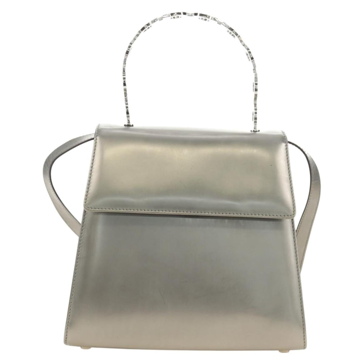 Salvatore Ferragamo Gancini Hand Bag Patent leather 2way Silver Auth 184795V