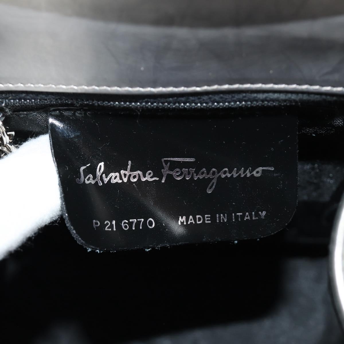 Salvatore Ferragamo Gancini Hand Bag Patent leather 2way Silver Auth 184795V