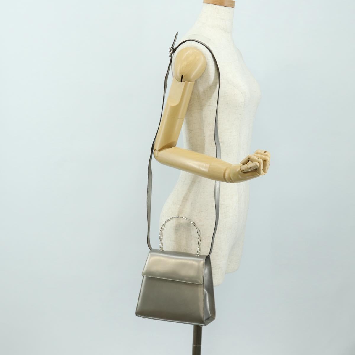 Salvatore Ferragamo Gancini Hand Bag Patent leather 2way Silver Auth 184795V