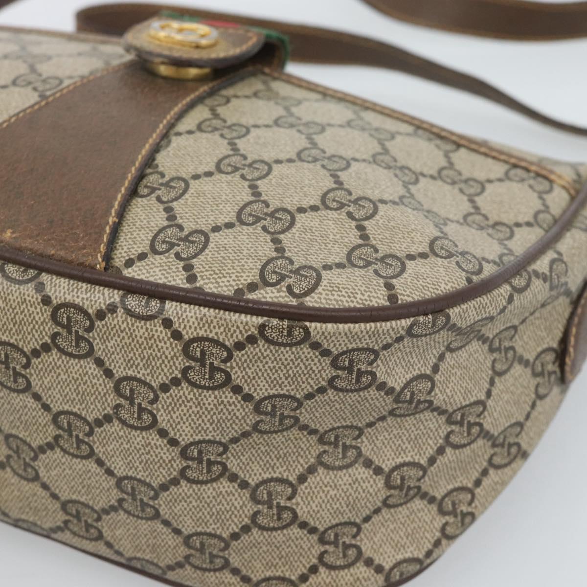 GUCCI GG Supreme Web Sherry Line Bag PVC Beige Gold 89 02 032 Auth 184796