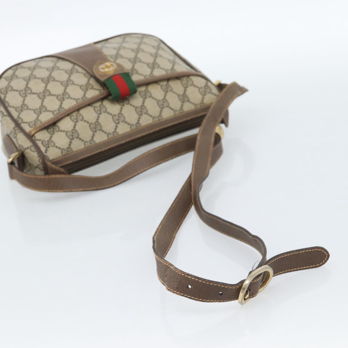 GUCCI GG Supreme Web Sherry Line Bag PVC Beige Gold 89 02 032 Auth 184796