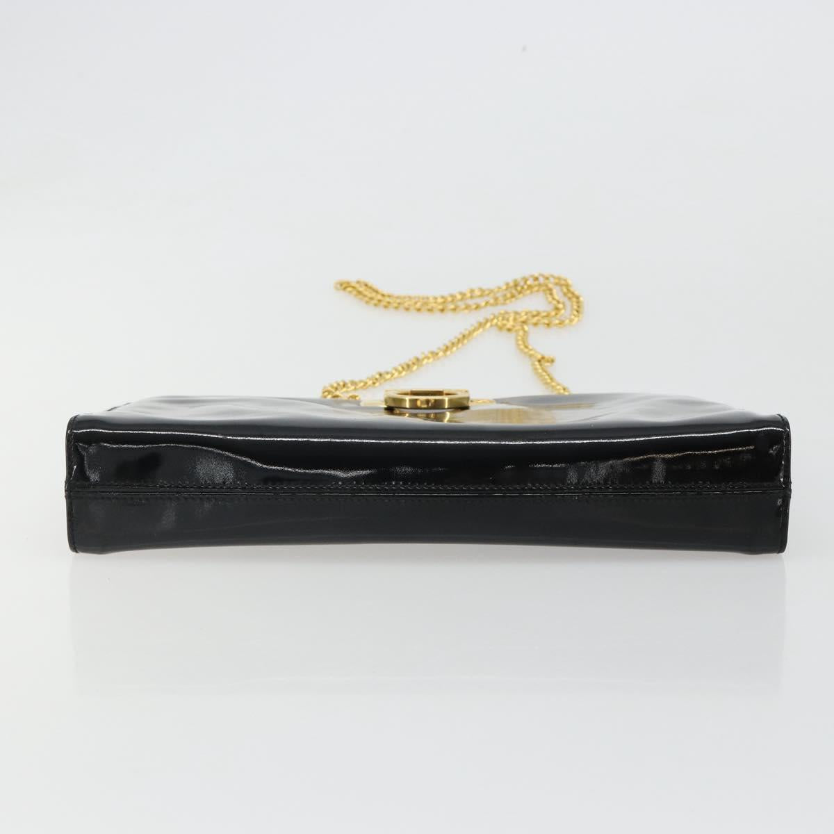 Salvatore Ferragamo Gancini Chain Bag Patent leather Black Gold Auth 184797