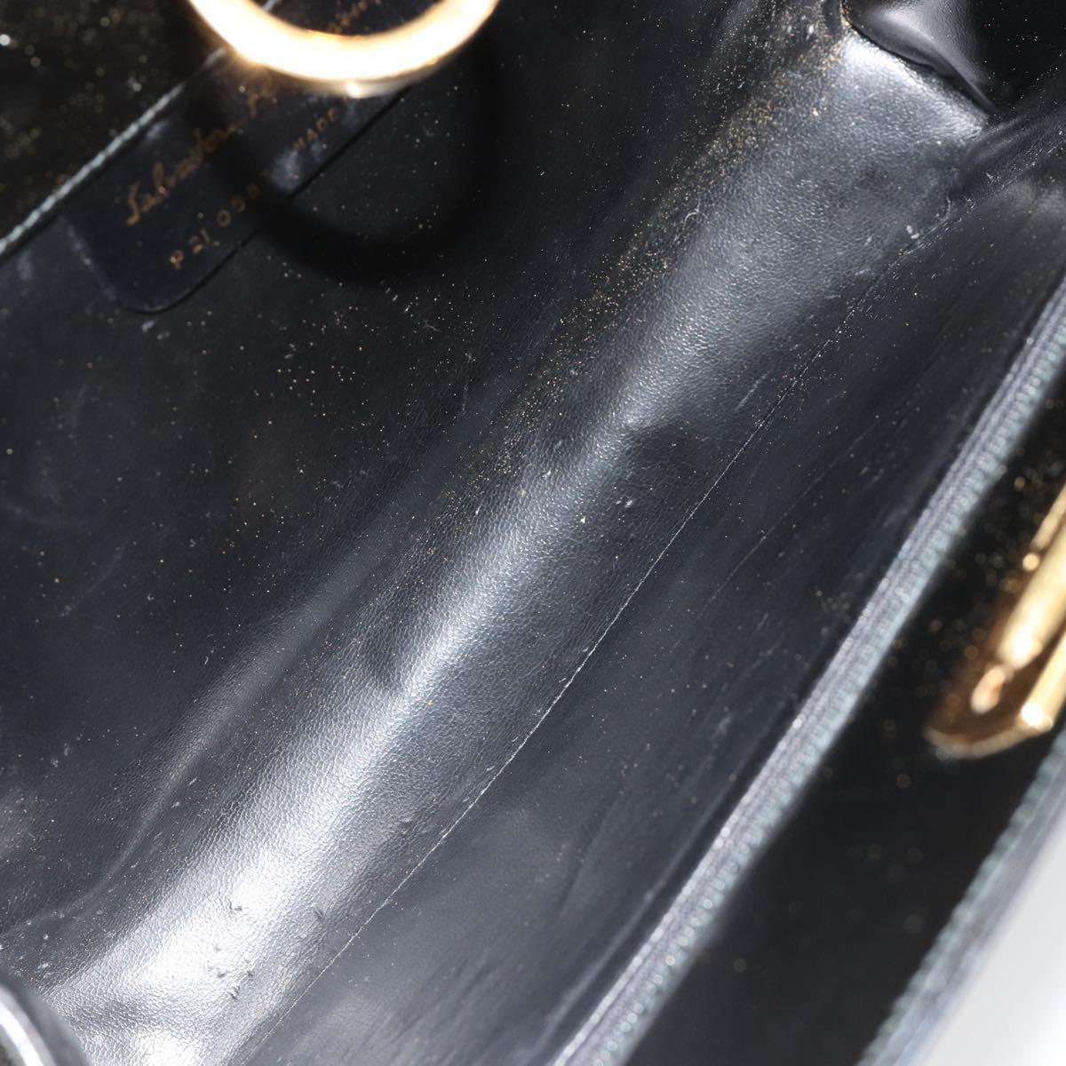 Salvatore Ferragamo Gancini Chain Bag Patent leather Black Gold Auth 184797