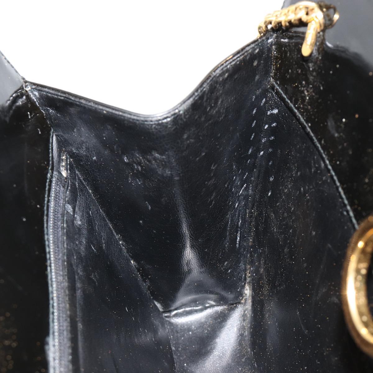 Salvatore Ferragamo Gancini Chain Bag Patent leather Black Gold Auth 184797