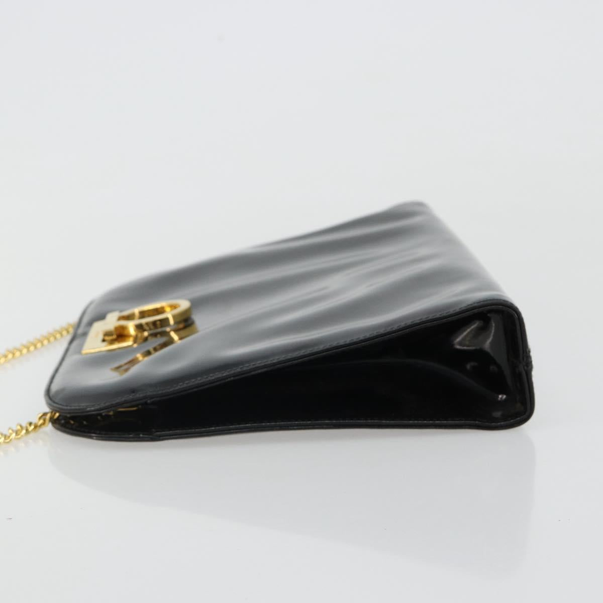 Salvatore Ferragamo Gancini Chain Bag Patent leather Black Gold Auth 184797