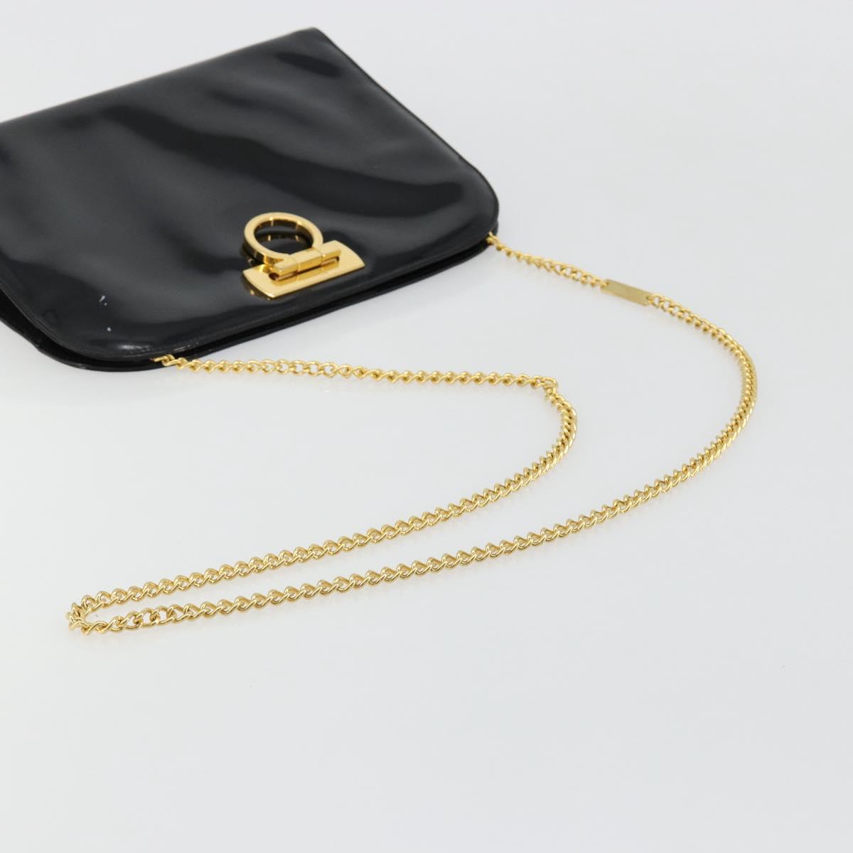 Salvatore Ferragamo Gancini Chain Bag Patent leather Black Gold Auth 184797