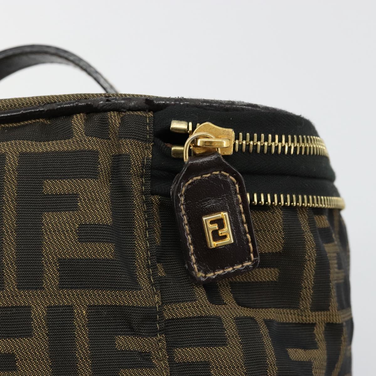 FENDI Zucca Canvas Vanity Pouch Black Brown Auth 184799