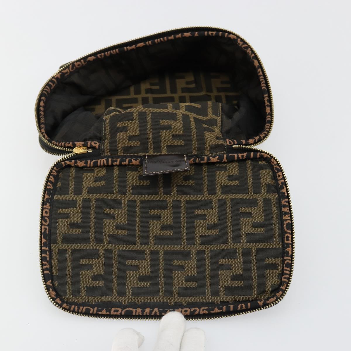 FENDI Zucca Canvas Vanity Pouch Black Brown Auth 184799