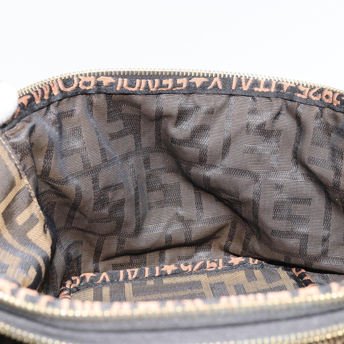 FENDI Zucca Canvas Vanity Pouch Black Brown Auth 184799