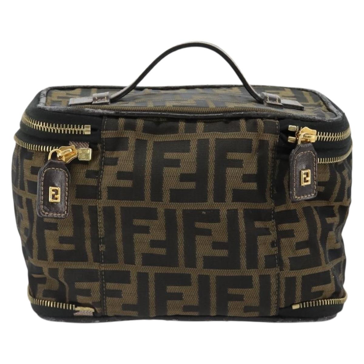 FENDI Zucca Canvas Vanity Pouch Black Brown Auth 184799