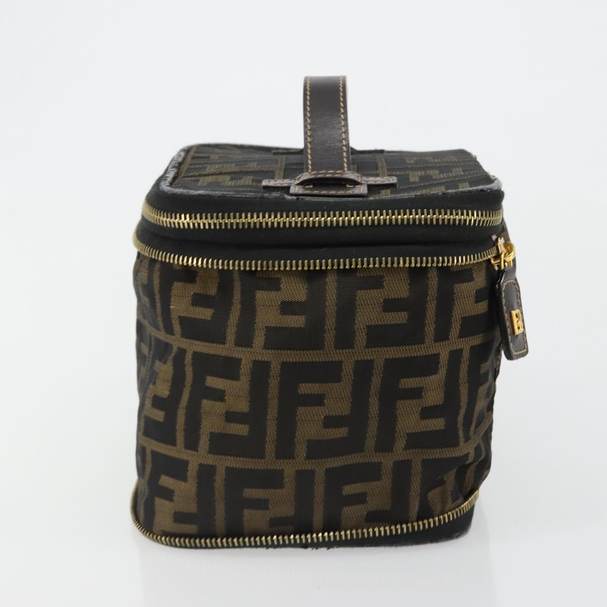 FENDI Zucca Canvas Vanity Pouch Black Brown Auth 184799