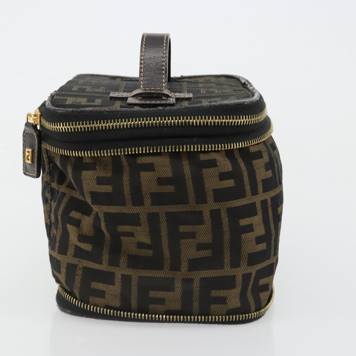 FENDI Zucca Canvas Vanity Pouch Black Brown Auth 184799