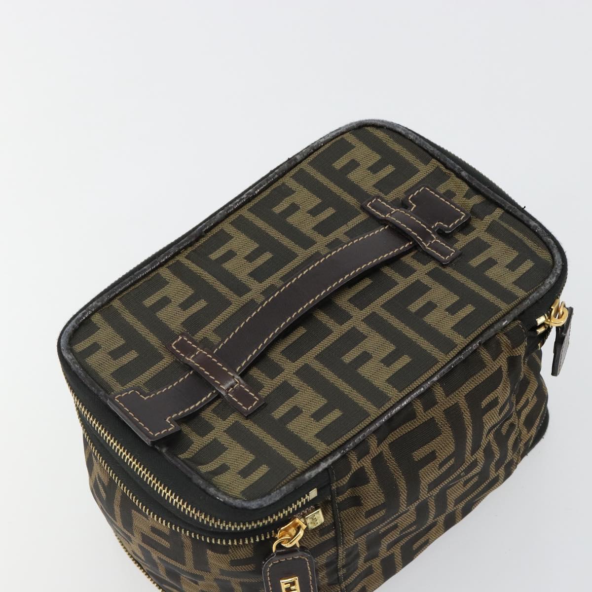 FENDI Zucca Canvas Vanity Pouch Black Brown Auth 184799