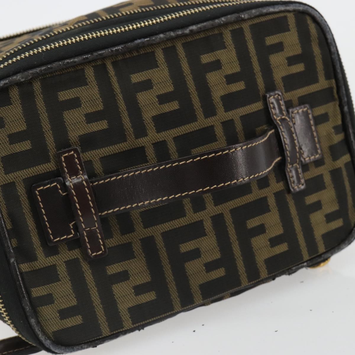 FENDI Zucca Canvas Vanity Pouch Black Brown Auth 184799