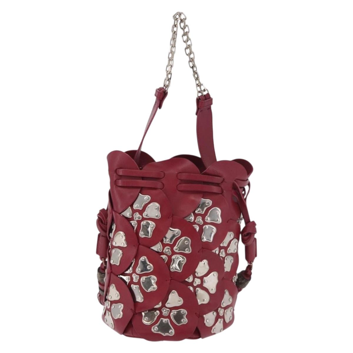 Chloe Chain Shoulder Bag Leather Wine Red Silver Auth 184801M