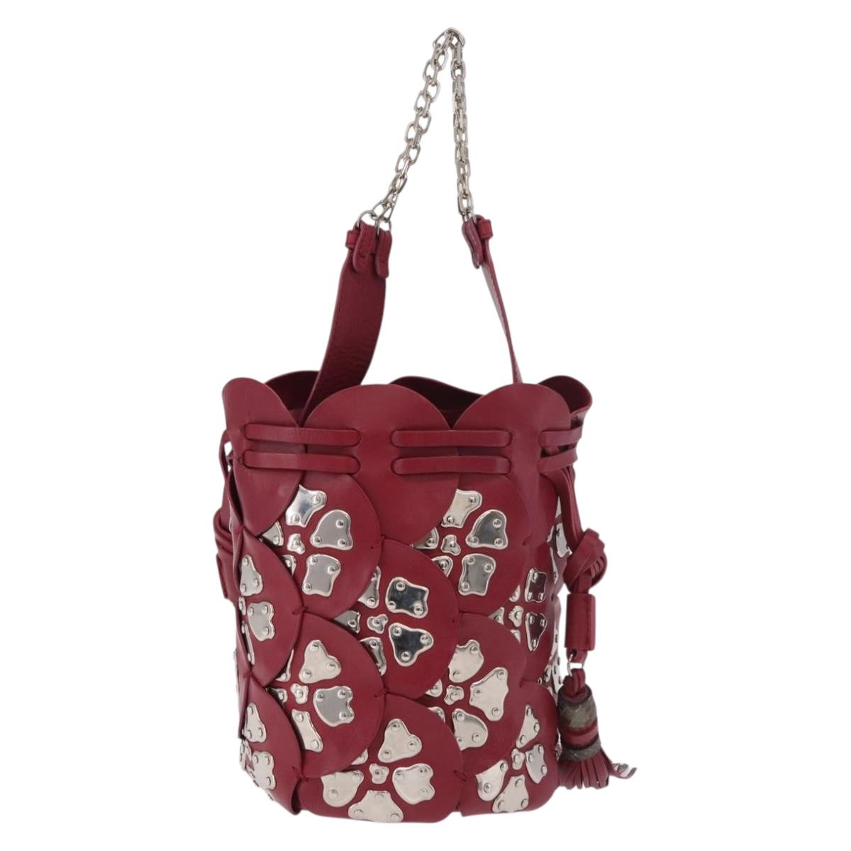Chloe Chain Shoulder Bag Leather Wine Red Silver Auth 184801M
