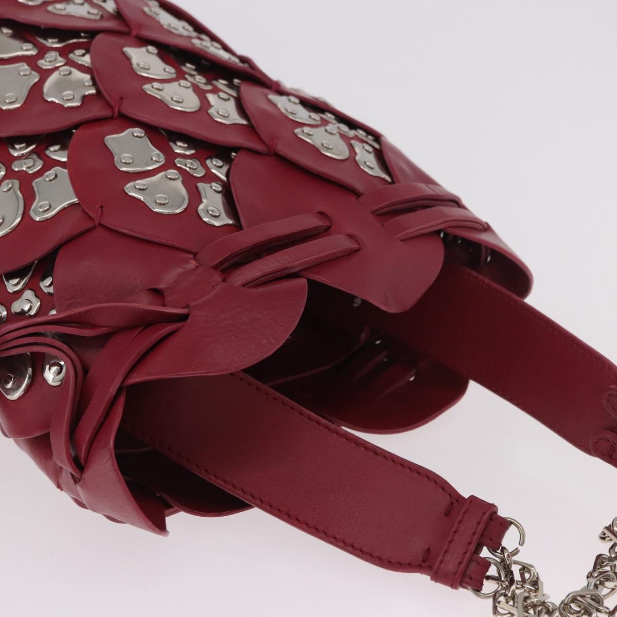 Chloe Chain Shoulder Bag Leather Wine Red Silver Auth 184801M