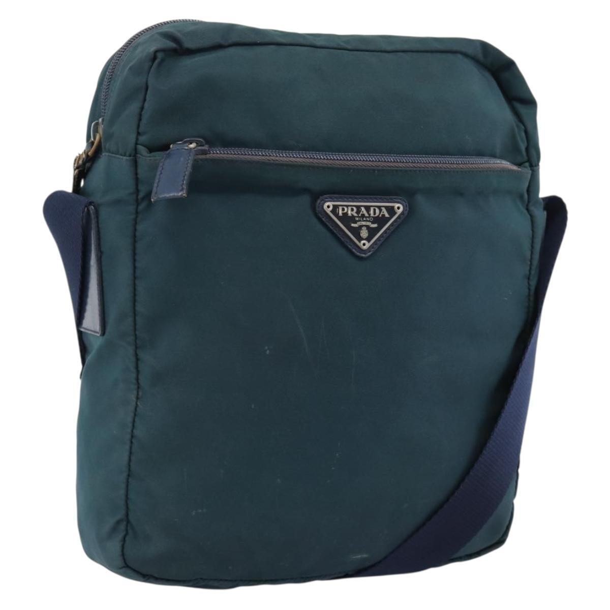 PRADA Shoulder Bag Nylon Blue Silver Auth 184803