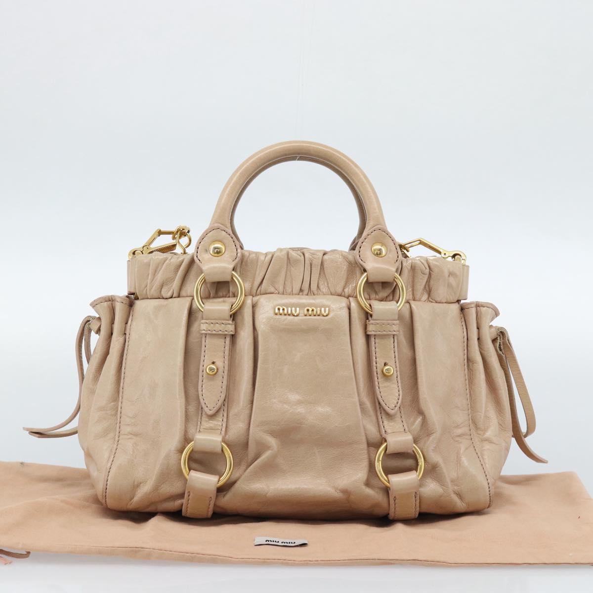 Miu Miu Tote Bag Leather 2way Pink Gold Auth 184811SAV