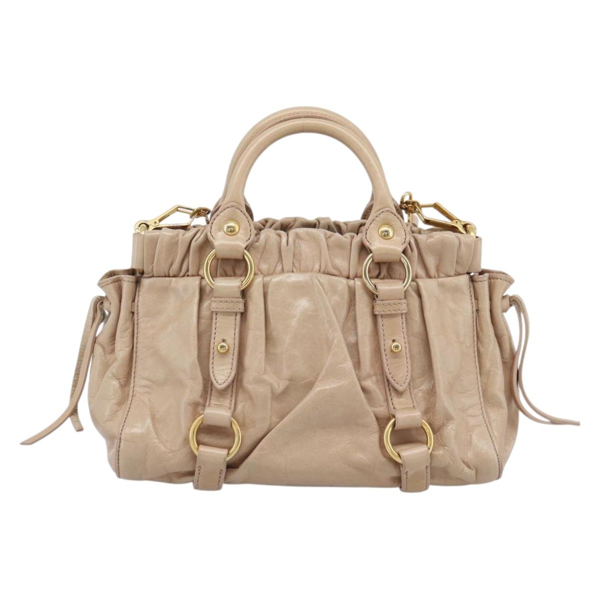 Miu Miu Tote Bag Leather 2way Pink Gold Auth 184811SAV