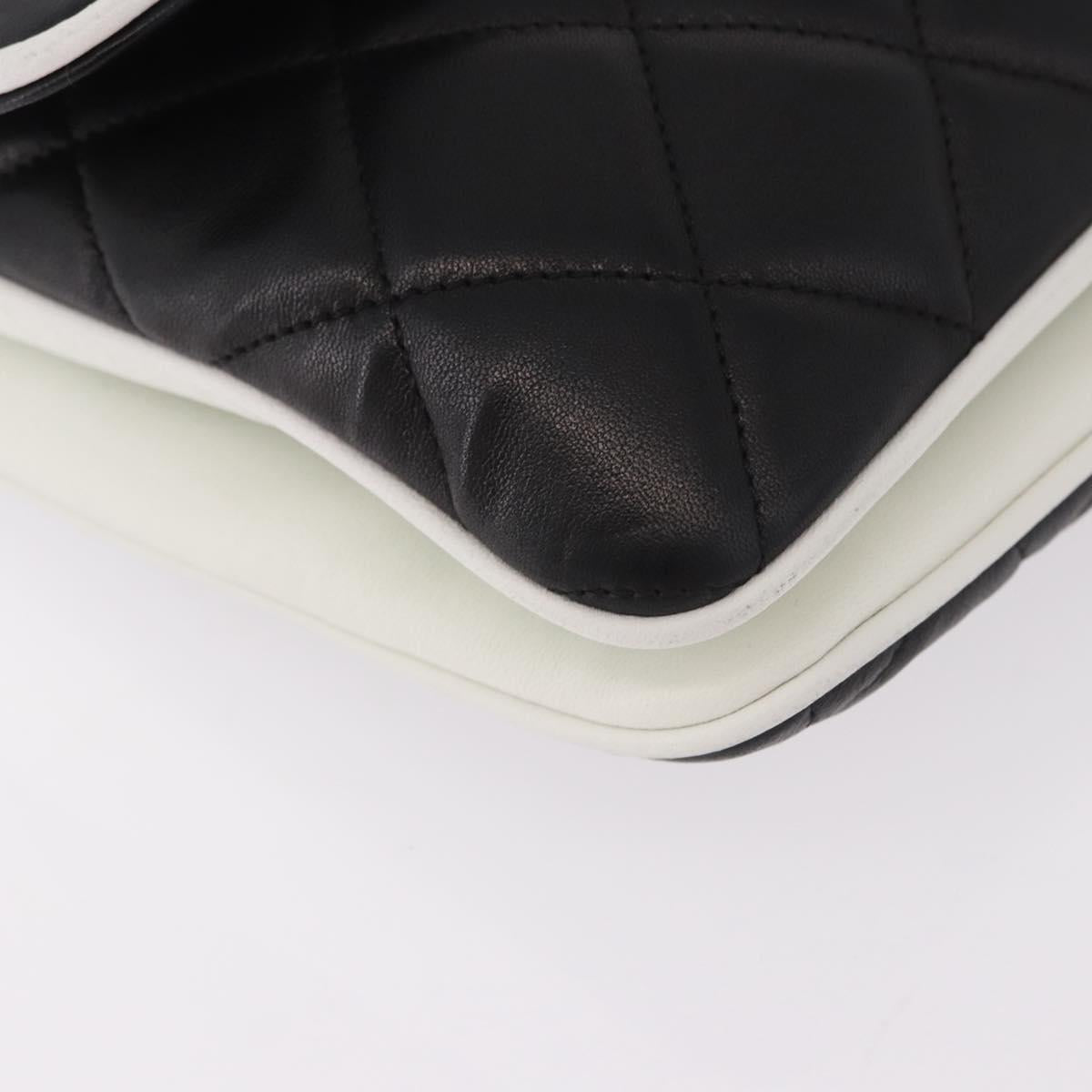 CHANEL Chain Matelasse Shoulder Bag Lamb Skin Black Silver CC Auth 184814SAV