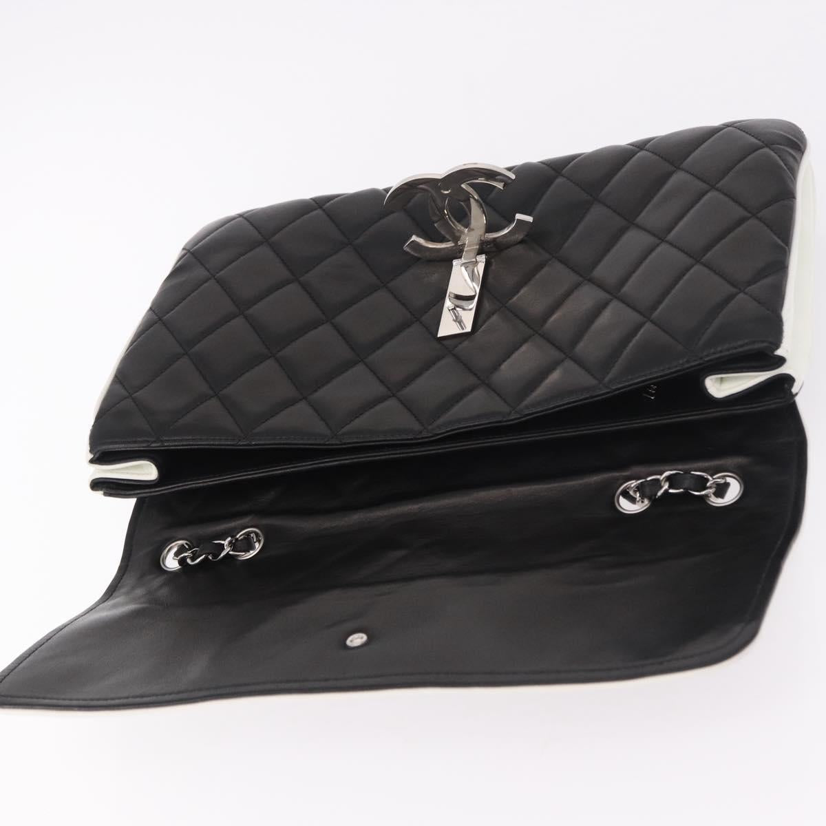 CHANEL Chain Matelasse Shoulder Bag Lamb Skin Black Silver CC Auth 184814SAV