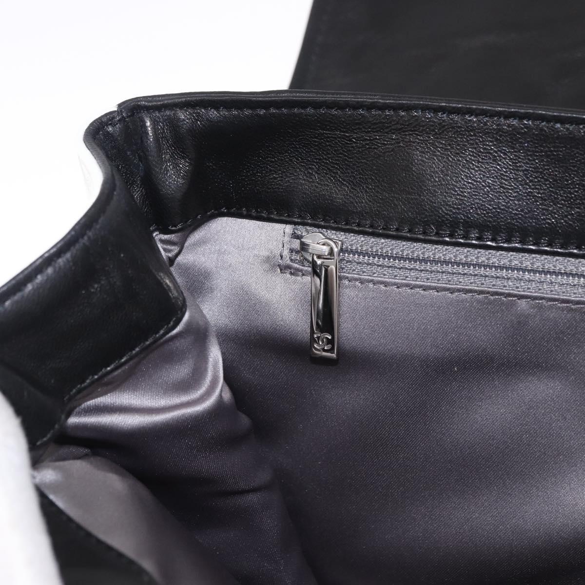 CHANEL Chain Matelasse Shoulder Bag Lamb Skin Black Silver CC Auth 184814SAV