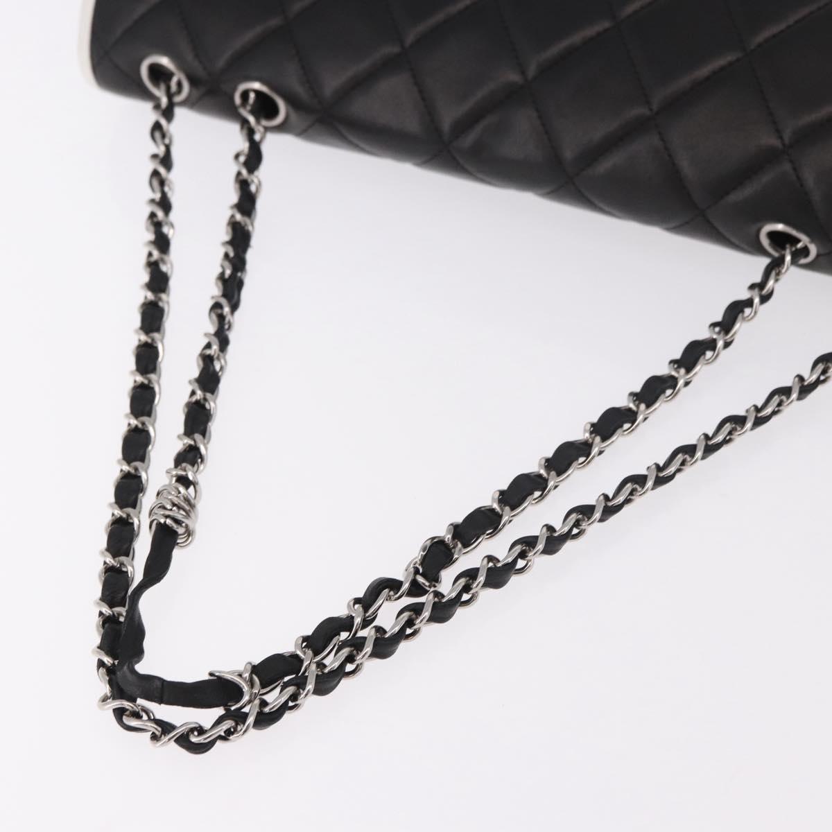 CHANEL Chain Matelasse Shoulder Bag Lamb Skin Black Silver CC Auth 184814SAV