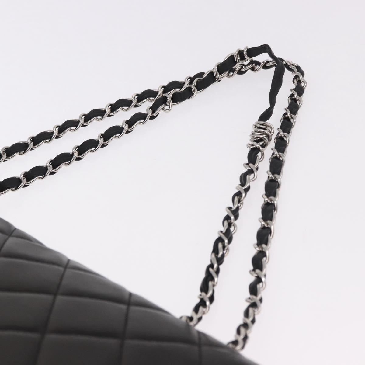 CHANEL Chain Matelasse Shoulder Bag Lamb Skin Black Silver CC Auth 184814SAV