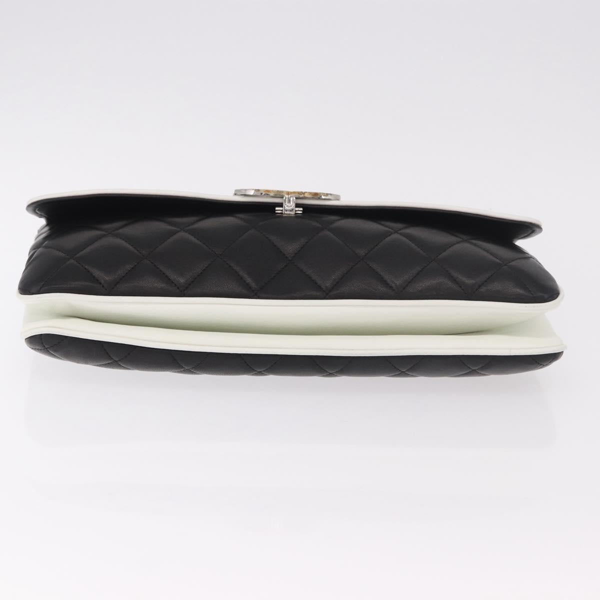 CHANEL Chain Matelasse Shoulder Bag Lamb Skin Black Silver CC Auth 184814SAV