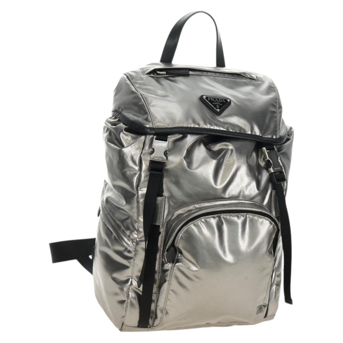 PRADA Backpack PVC Canvas Silver Auth 184815M