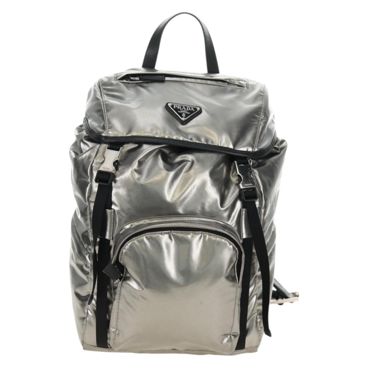 PRADA Backpack PVC Canvas Silver Auth 184815M