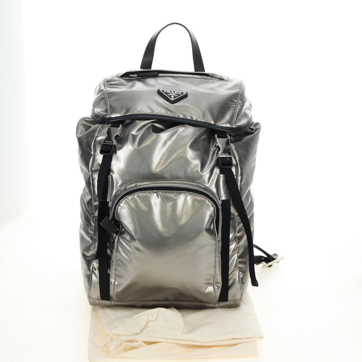 PRADA Backpack PVC Canvas Silver Auth 184815M