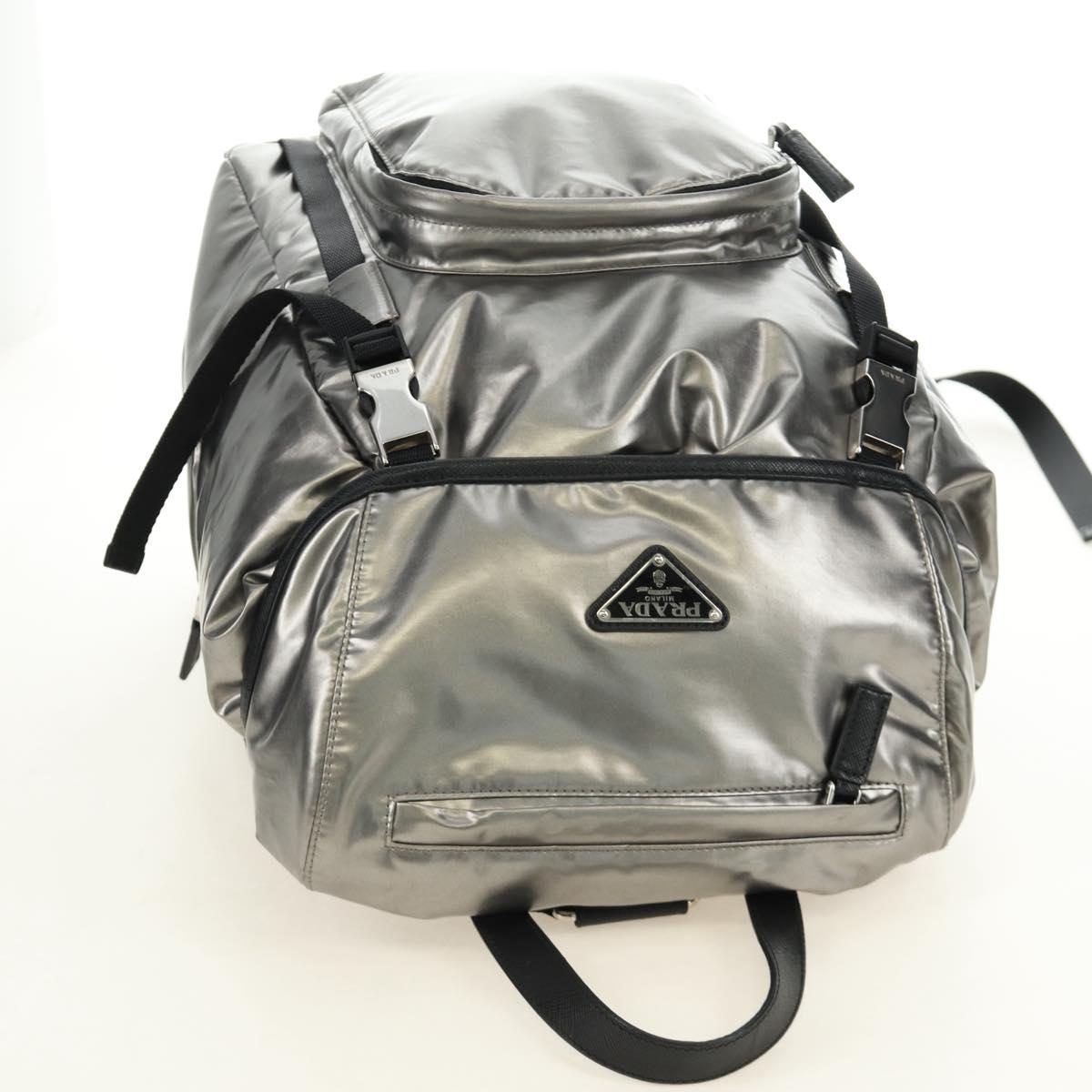 PRADA Backpack PVC Canvas Silver Auth 184815M