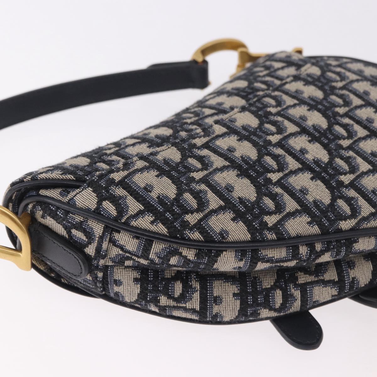 Christian Dior Trotter Canvas Saddle Shoulder Bag Navy Gold Auth 184816SAM