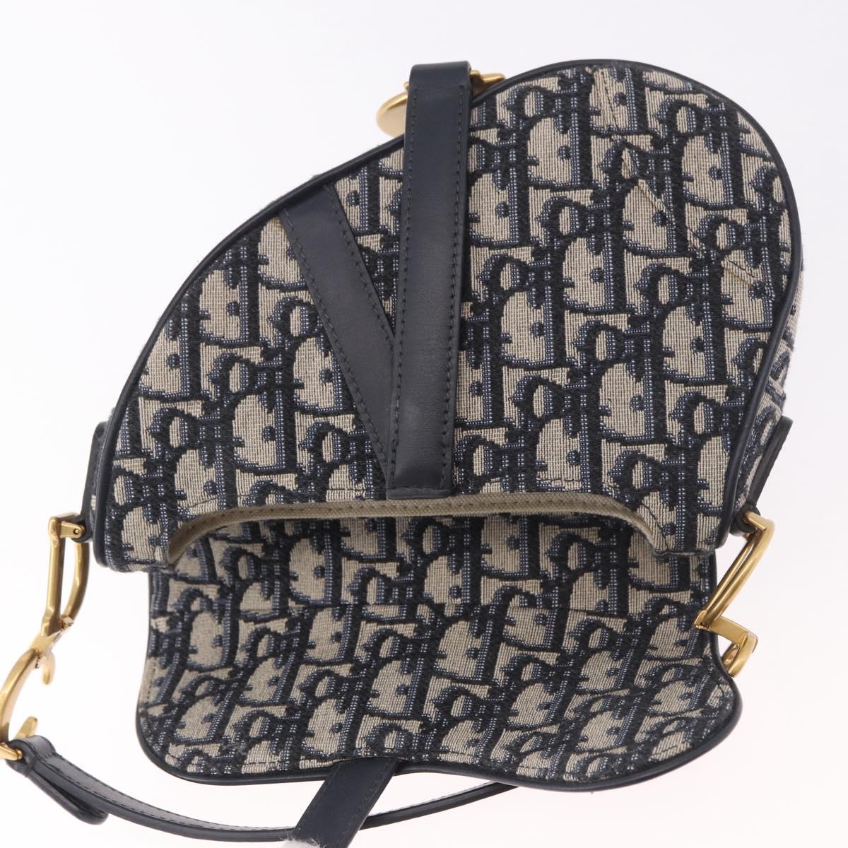 Christian Dior Trotter Canvas Saddle Shoulder Bag Navy Gold Auth 184816SAM